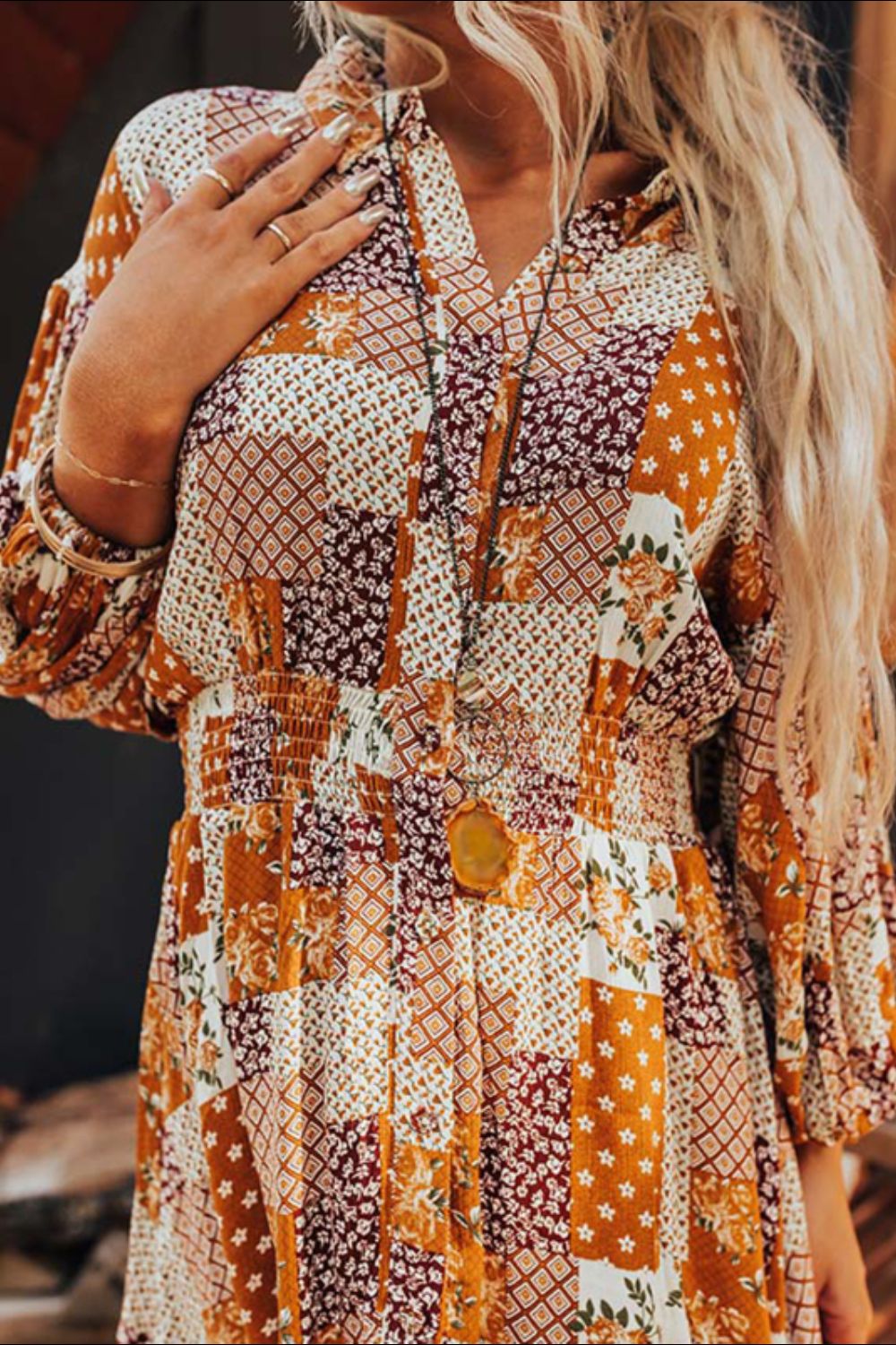 Printed Collared Neck Three-Quarter Sleeve Mini Shirt Dress - Sydney So Sweet