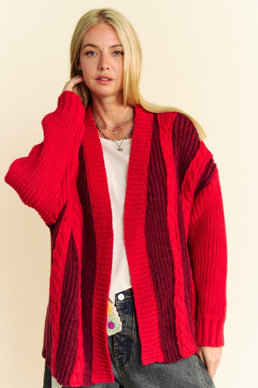 Davi & Dani Cable-Knit Color Block Open Front Cardigan - Sydney So Sweet