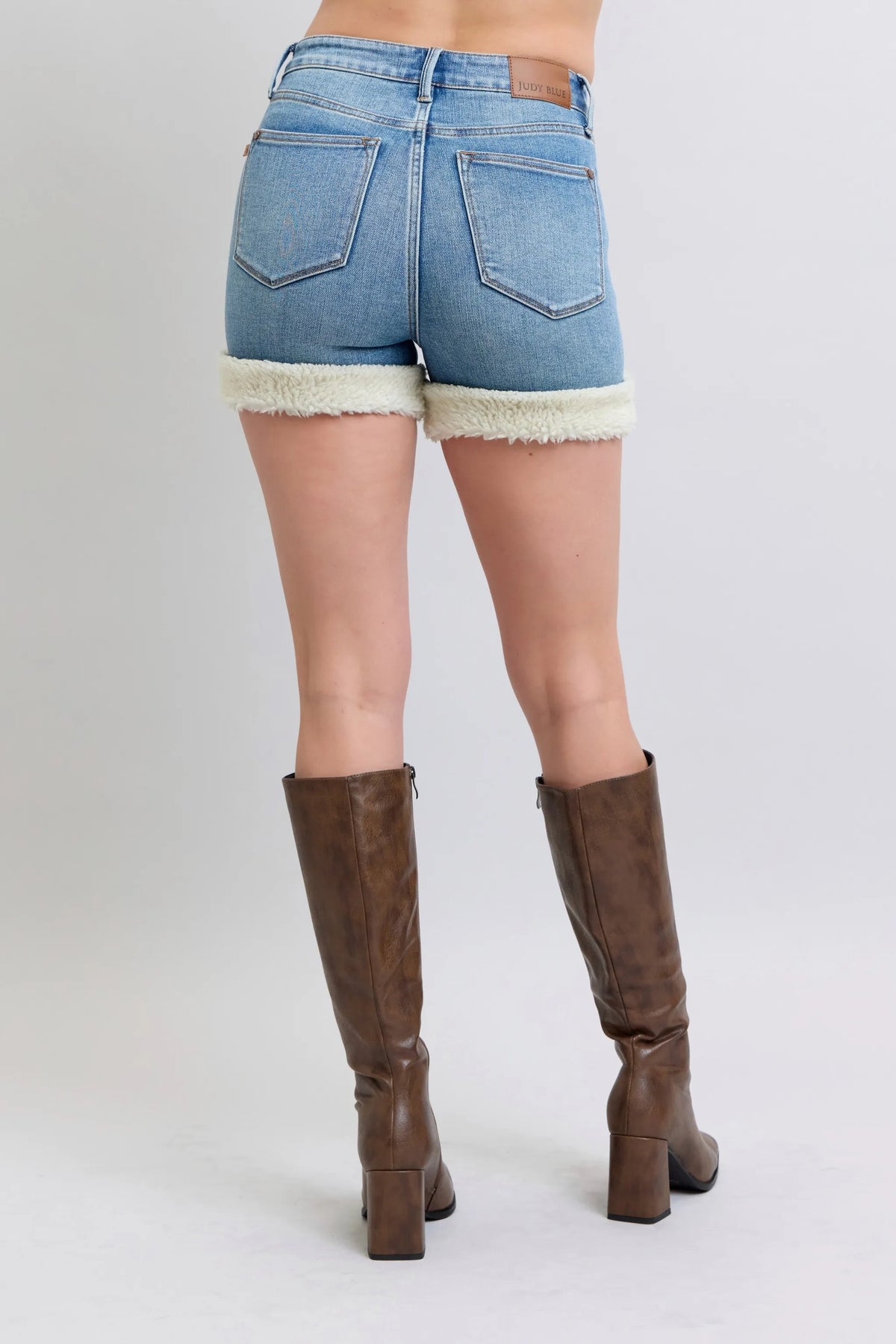 Judy Blue Full Size Hw Tummy Control Shearling Cuff Denim Shorts Plus Size - Sydney So Sweet