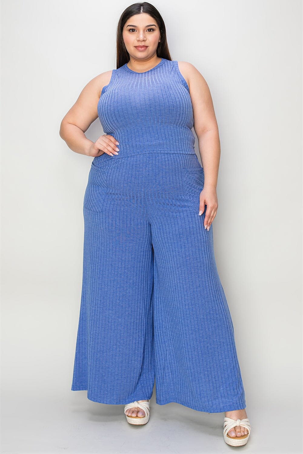 Basic Bae Full Size Ribbed Tank and Wide Leg Pants Set - Sydney So Sweet