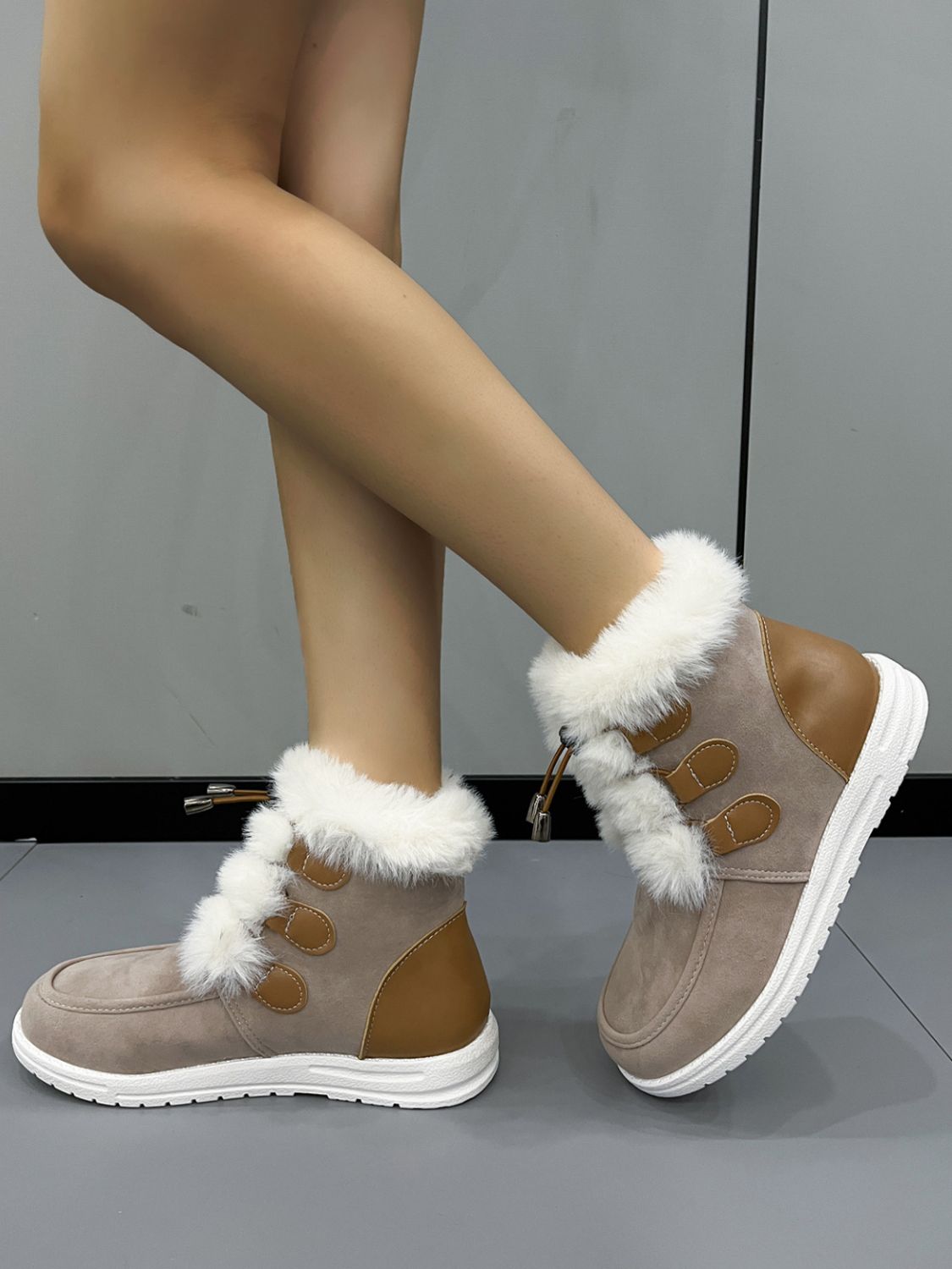 Plush Detail Suede Round Toe Boots - Sydney So Sweet