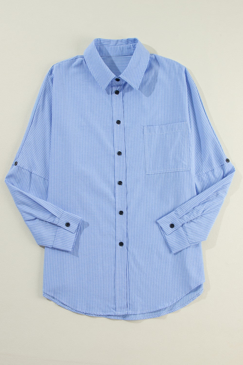 Pocketed Striped Collared Neck Long Sleeve Shirt - Sydney So Sweet