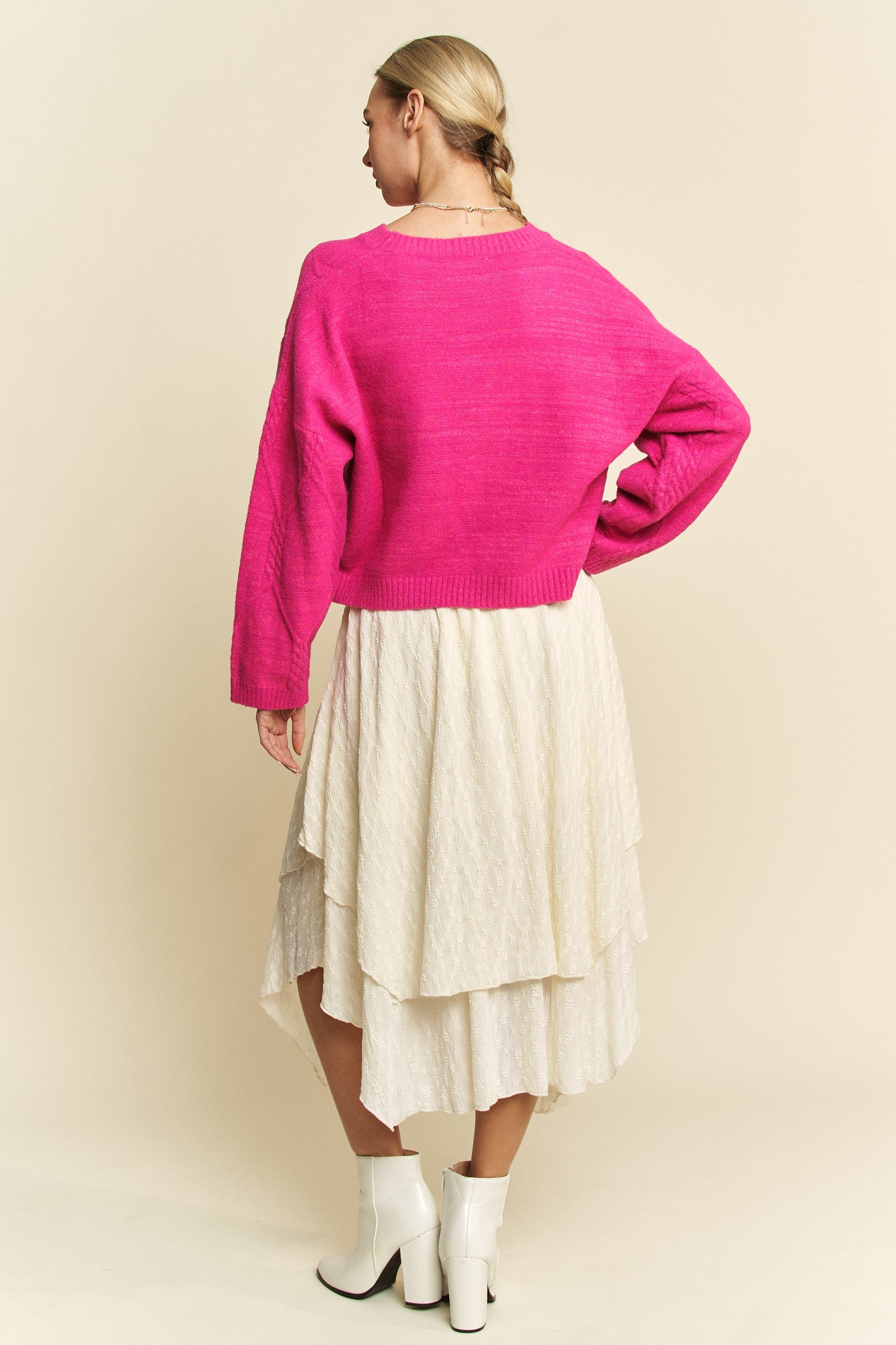 Davi & Dani Diamond Cable Pattern Drop Shoulder Sweater - Sydney So Sweet