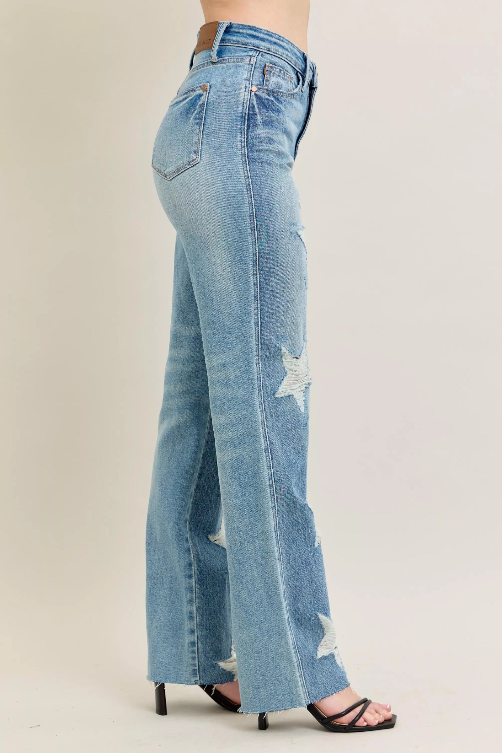 Judy Blue Full Size High Waist Rigid Magic Star Shaped Destroy 90's Straight Jeans Plus Size - Sydney So Sweet