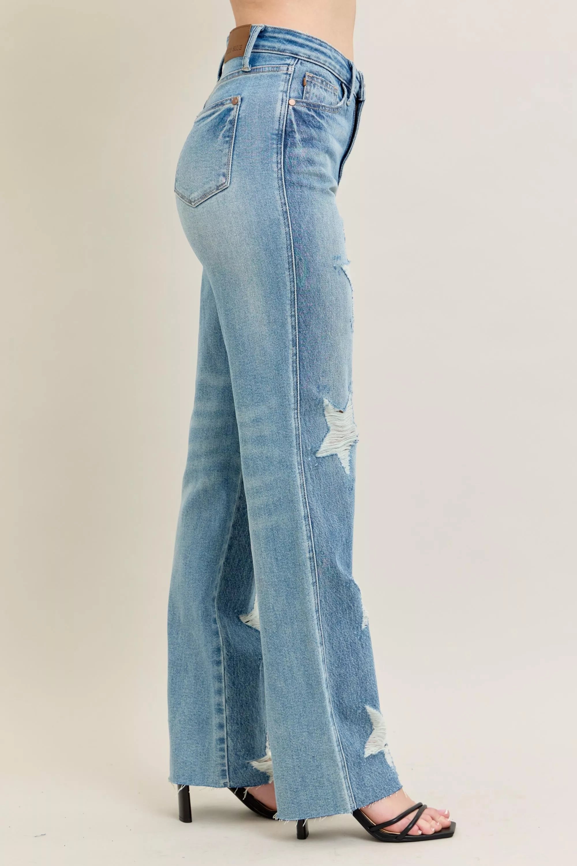Judy Blue Full Size High Waist Rigid Magic Star Shaped Destroy 90's Straight Jeans Plus Size - Sydney So Sweet