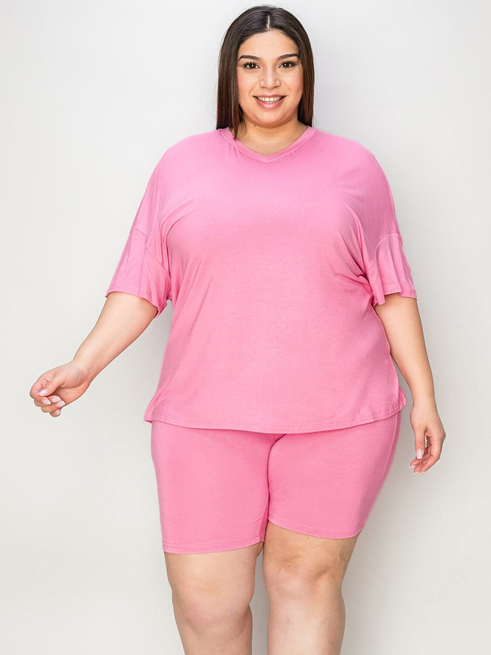 Basic Bae Full Size V-Neck Drop Shoulder T-Shirt and Shorts Set ...