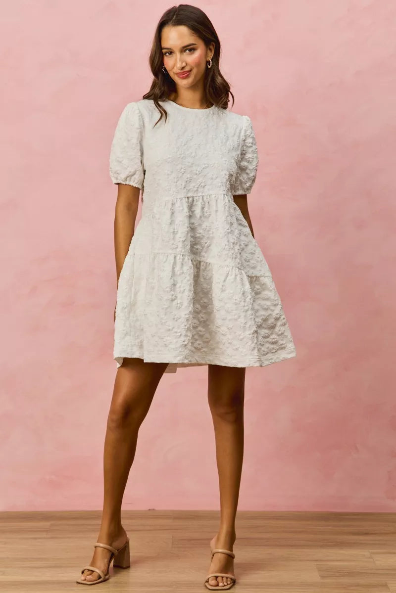 SO ME Floral Jacquard Diagnol Tiered Short Mini Dress - Sydney So Sweet