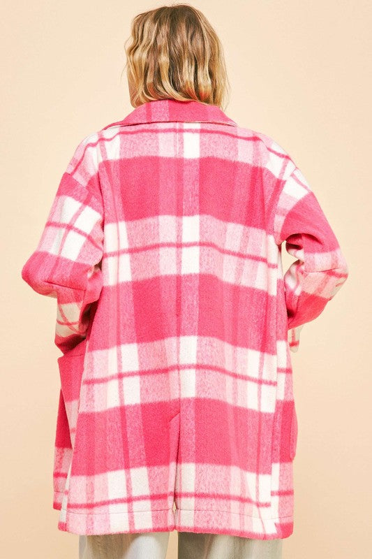 Davi & Dani Plaid Open Front Drop Shoulder Longline Coat - Sydney So Sweet