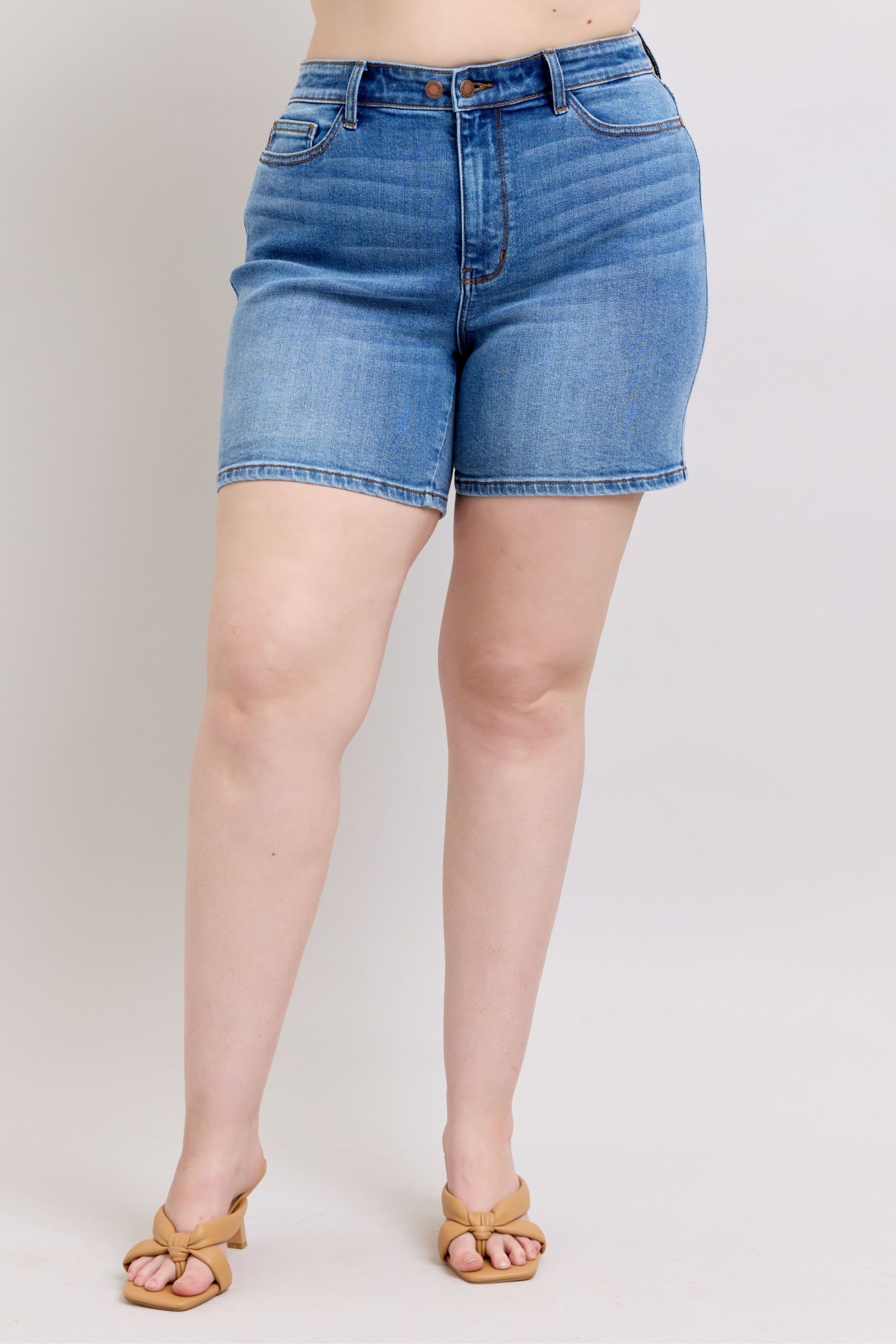 Judy Blue Full Size 2 Button Denim Shorts with Pockets Plus Size - Sydney So Sweet