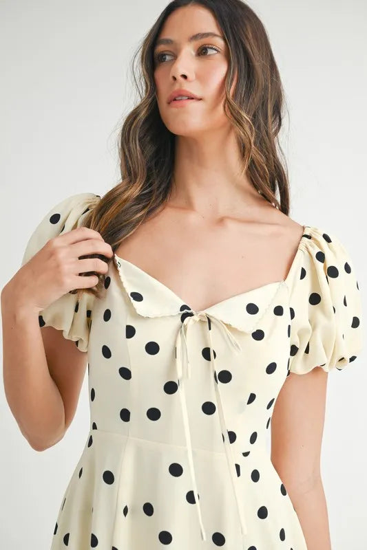 MABLE Polka Dot Puff Sleeve Midi Dress - Sydney So Sweet