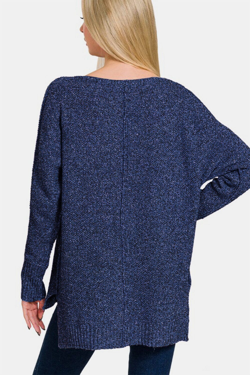 Zenana High-Low Center Seam V-Neck Sweater - Sydney So Sweet