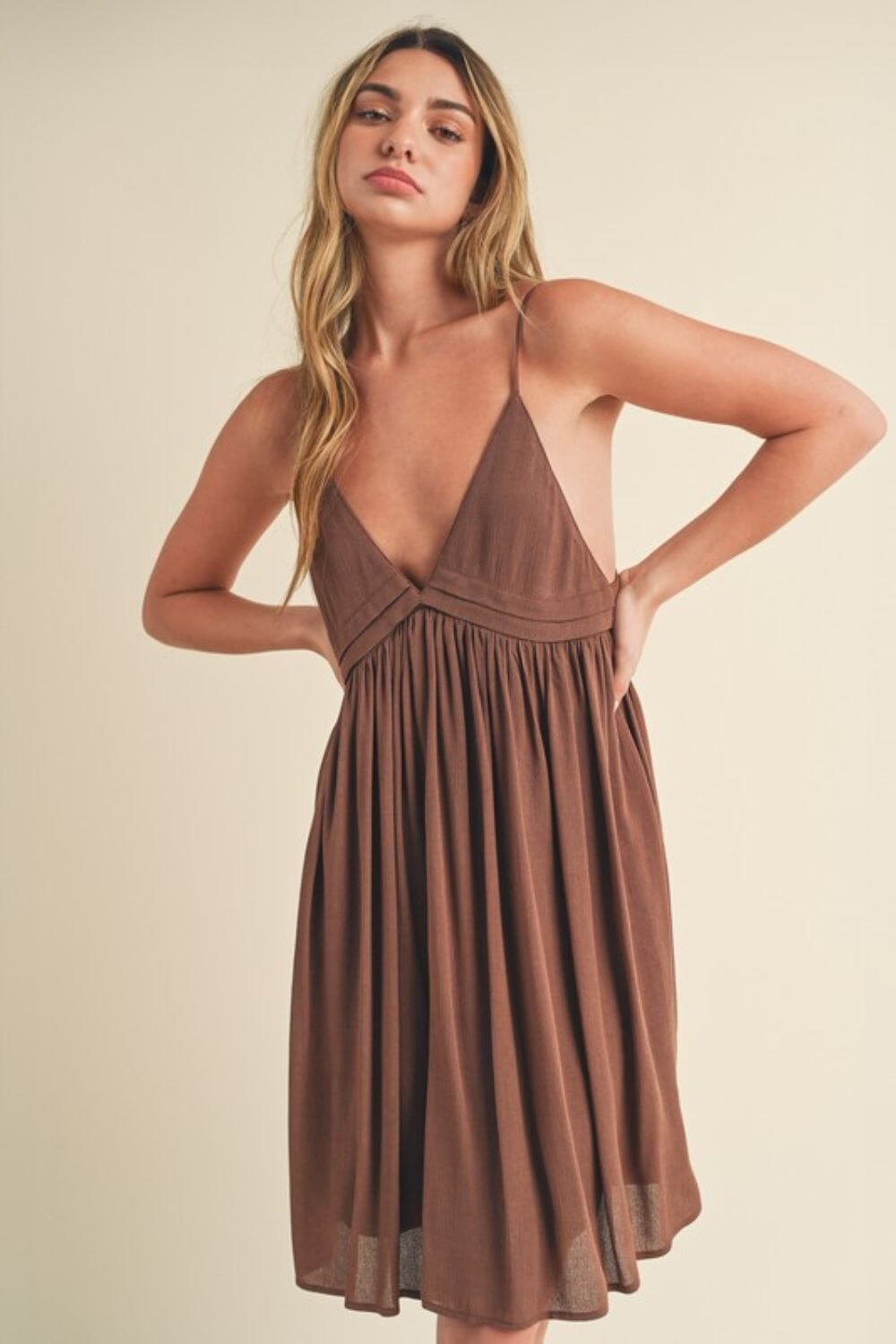 Aemi + Co Ruched Plunge Mini Cami Dress - Sydney So Sweet