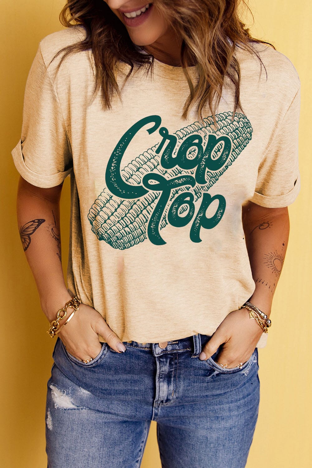 Corn Letter Graphic Cuffed Tee - Sydney So Sweet