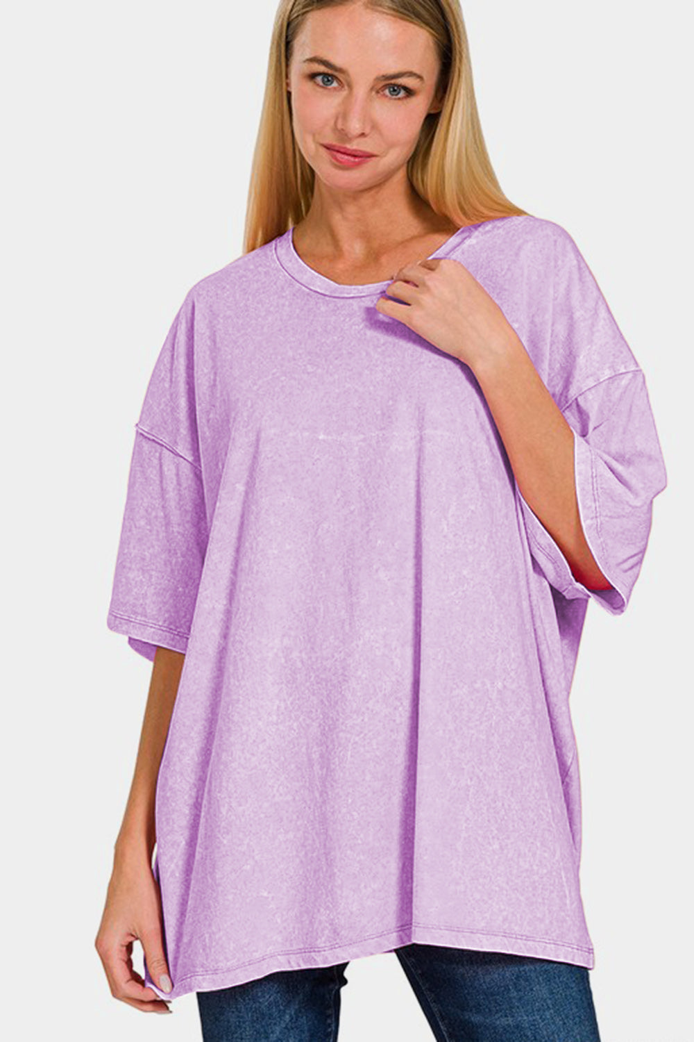 Zenana Full Size Washed Round Neck Drop Shoulder Oversized T-Shirt - Sydney So Sweet