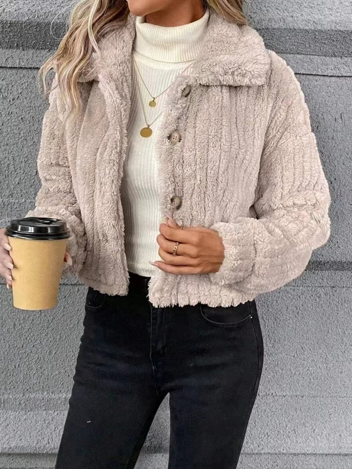 Button Up Long Sleeve Fuzzy Outerwear - Sydney So Sweet