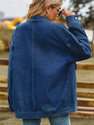 Dropped Shoulder Denim Jacket with Pockets - Sydney So Sweet