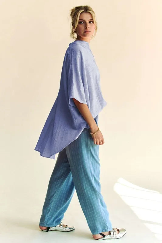 Davi & Dani Rhinestone Pleat Back Short Sleeve Loose Fit Shirt - Sydney So Sweet