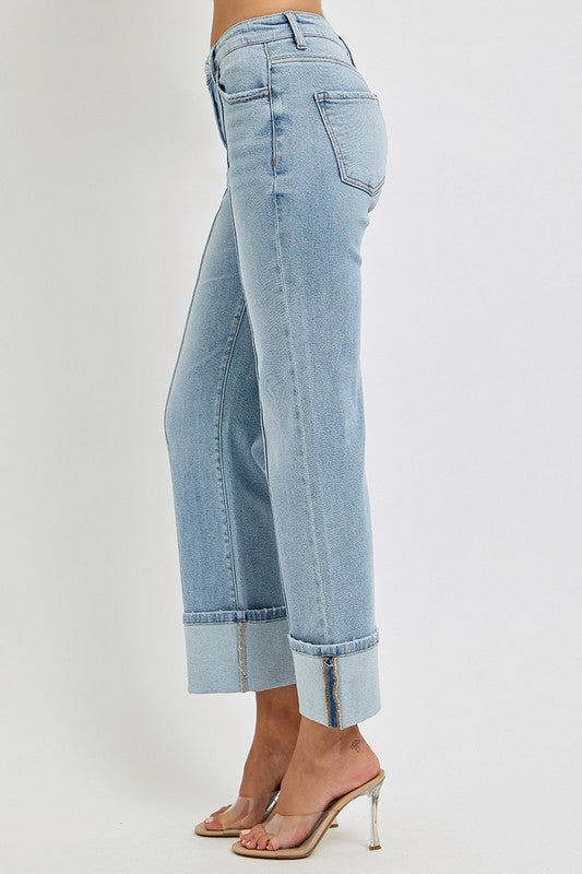 RISEN Plus Size Ankle Straight Leg Cuffed Jeans - Sydney So Sweet