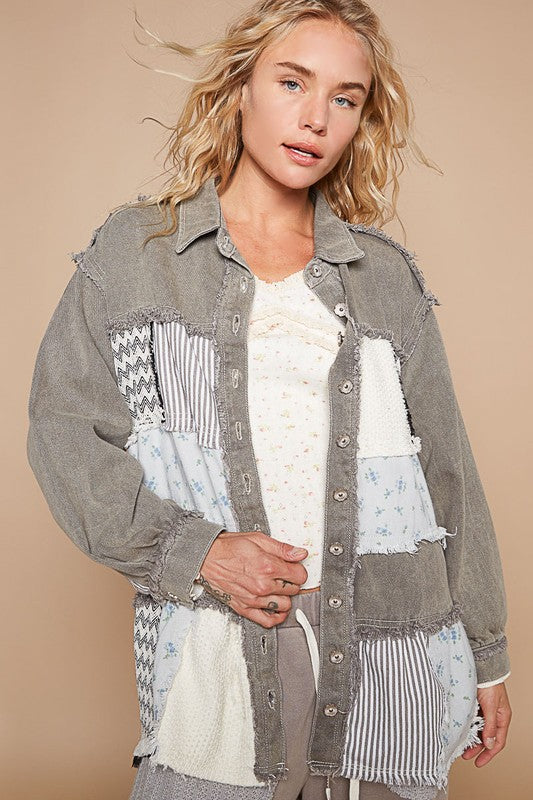 POL Raw Hem Patchwork Dropped Shoulder Jacket - Sydney So Sweet