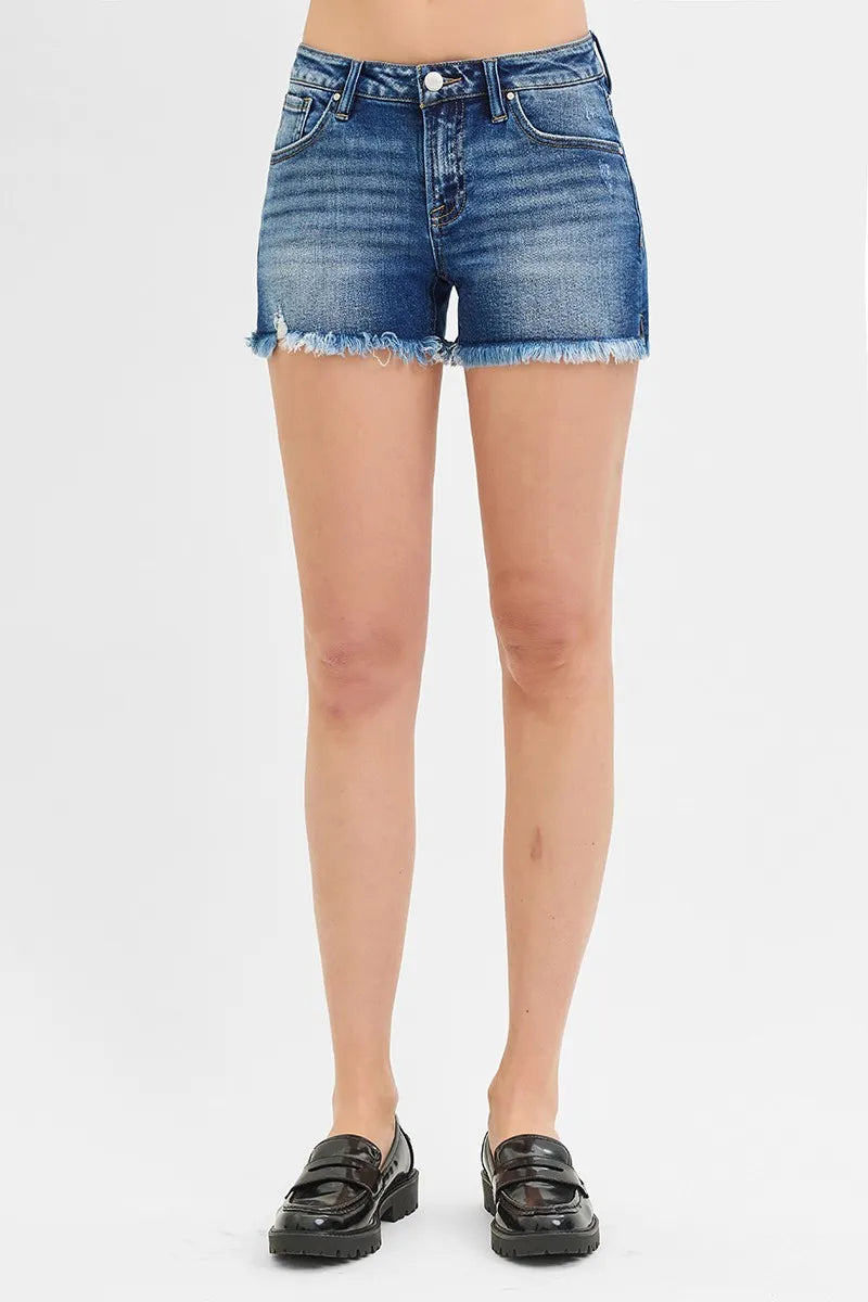 RISEN Full Size Low Rise Frayed Denim Shorts Plus Size - Sydney So Sweet
