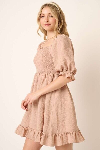 Mittoshop Smocked Ruffled Hem Half Sleeve Mini Dress - Sydney So Sweet