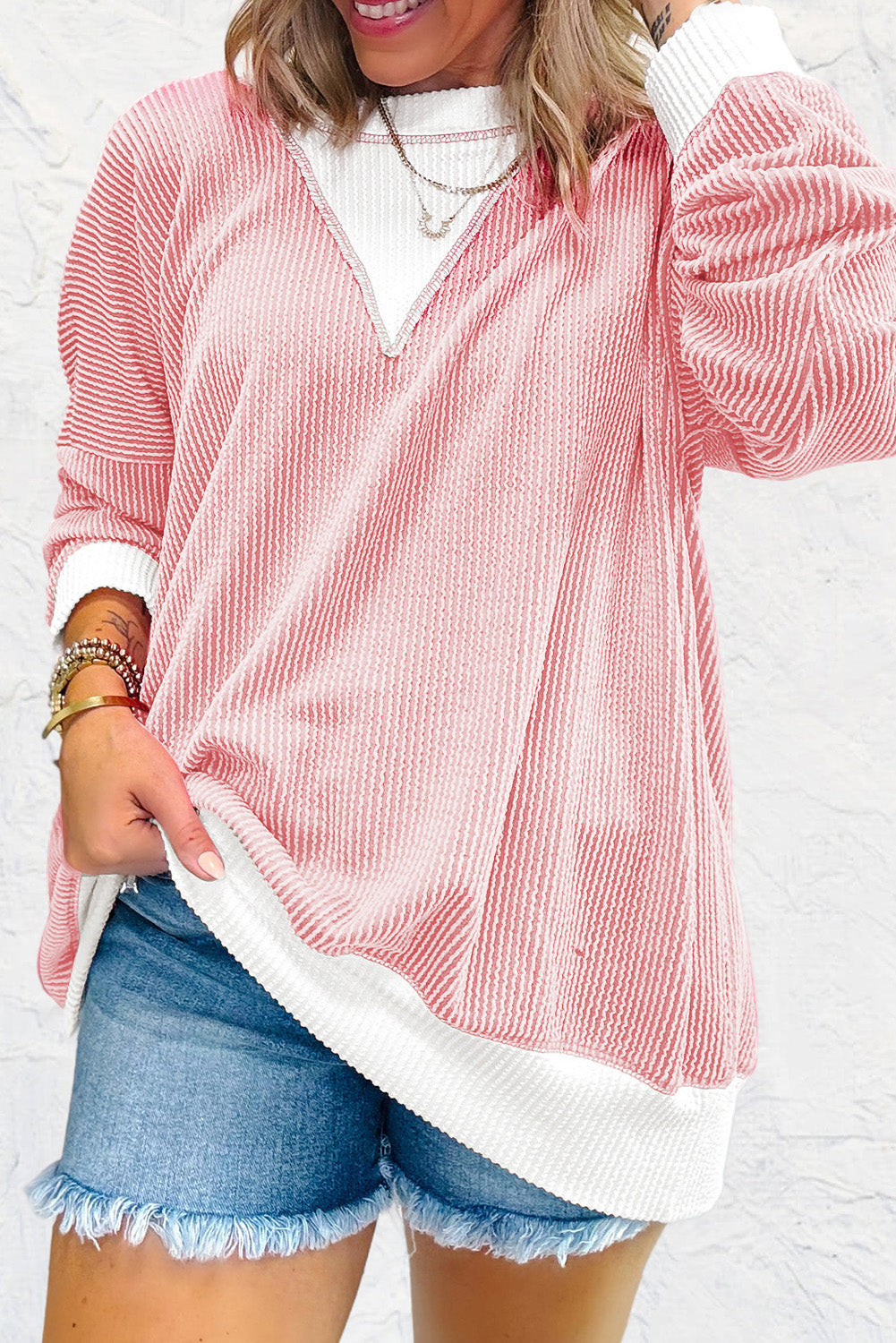 Contrast Round Neck Long Sleeve Sweatshirt - Sydney So Sweet