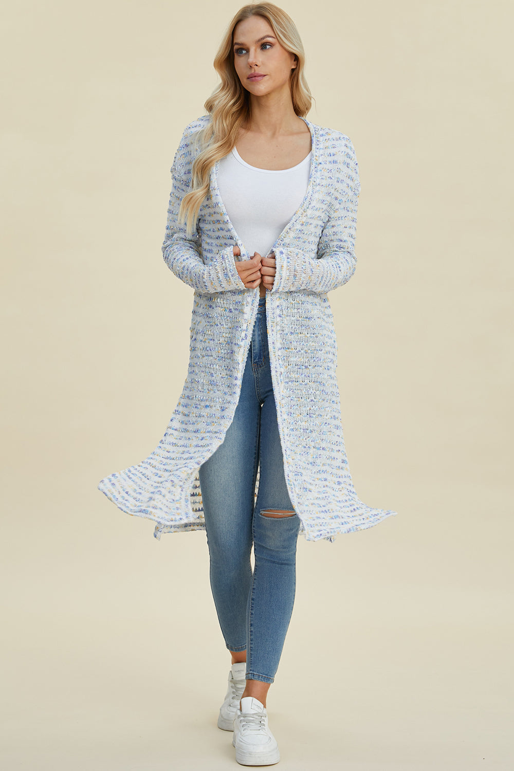 Double Take Full Size Open Front Longline Cardigan - Sydney So Sweet