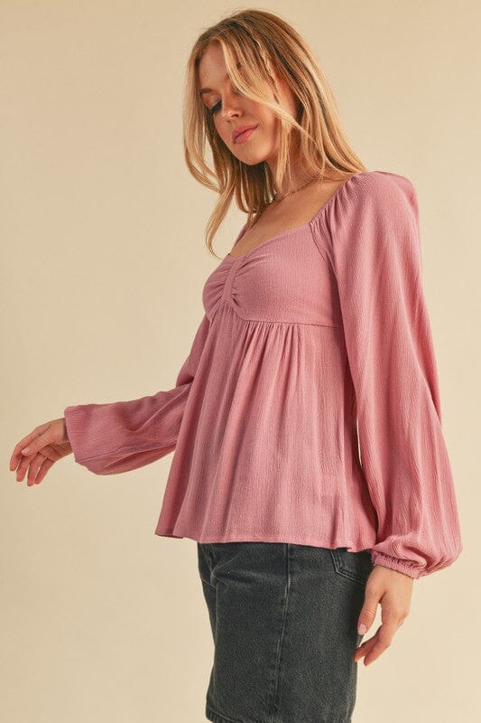 Aemi + Co Ruched Sweetheart Neck Balloon Sleeve Blouse - Sydney So Sweet