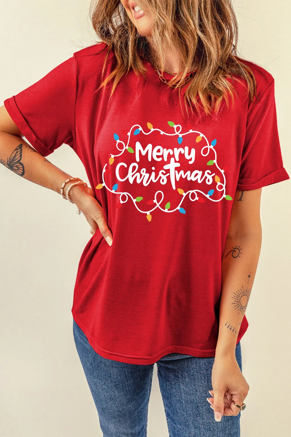 MERRY CHRISTMAS Round Neck Short Sleeve T-Shirt - Sydney So Sweet