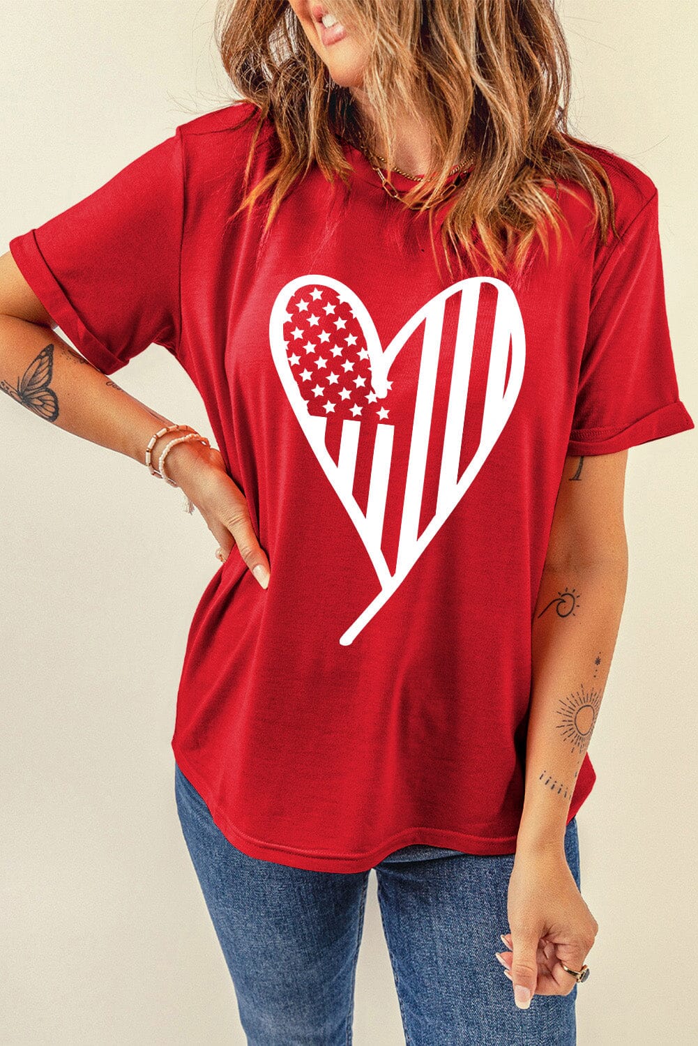 Heart Round Neck Short Sleeve T-Shirt - Sydney So Sweet