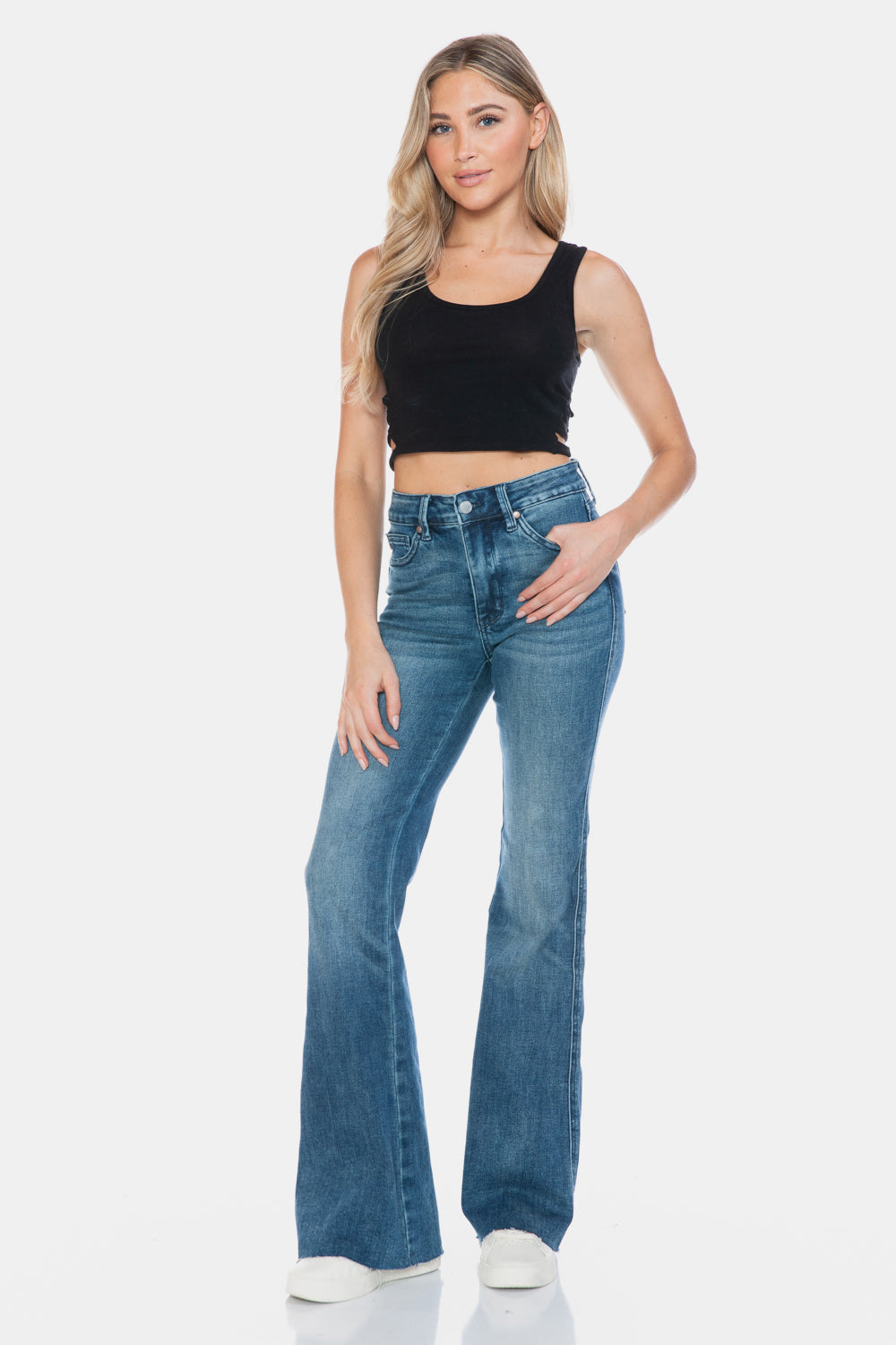 Judy Blue Full Size Tummy Control Cut Hem Flare Jeans - Sydney So Sweet