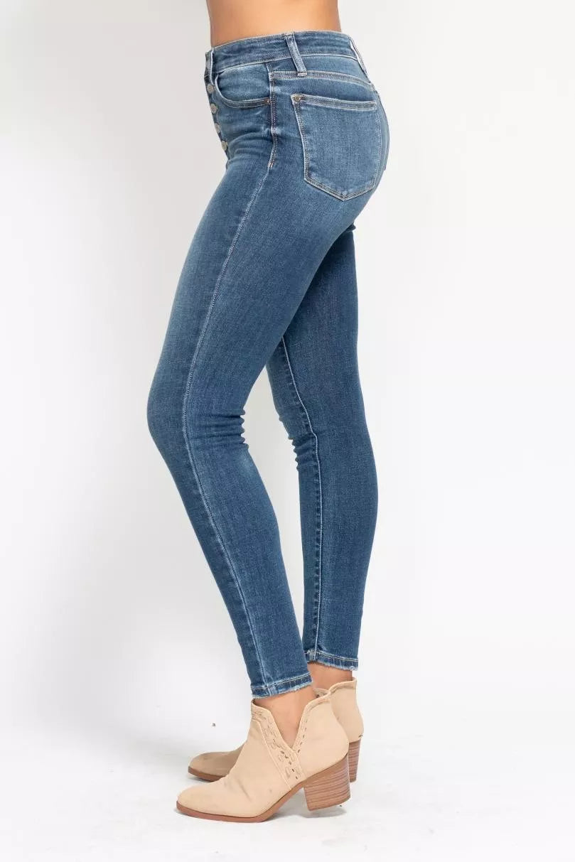 Judy Blue Full Size High Rise Button Fly Skinny Jeans Plus Size - Sydney So Sweet
