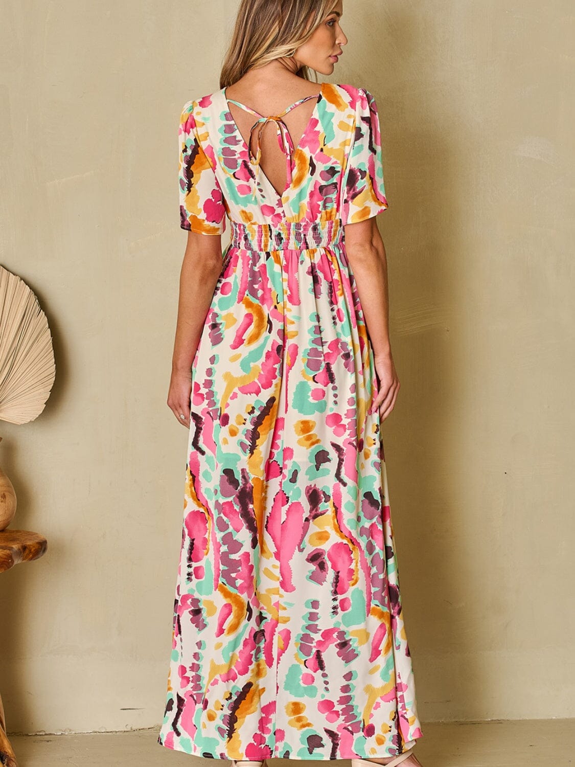 Slit Printed Surplice Short Sleeve Maxi Dress - Sydney So Sweet