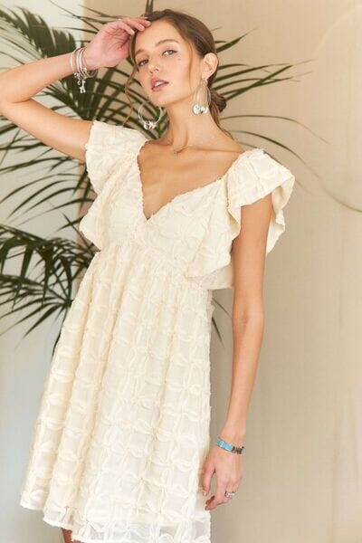 ADORA Tie Back V-Neck Ruffle Sleeve Dress - Sydney So Sweet