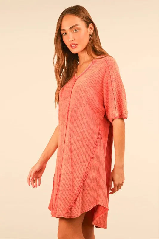 VERY J Plus Size Mineral Washed Ribbed Knit Mini Dress - Sydney So Sweet