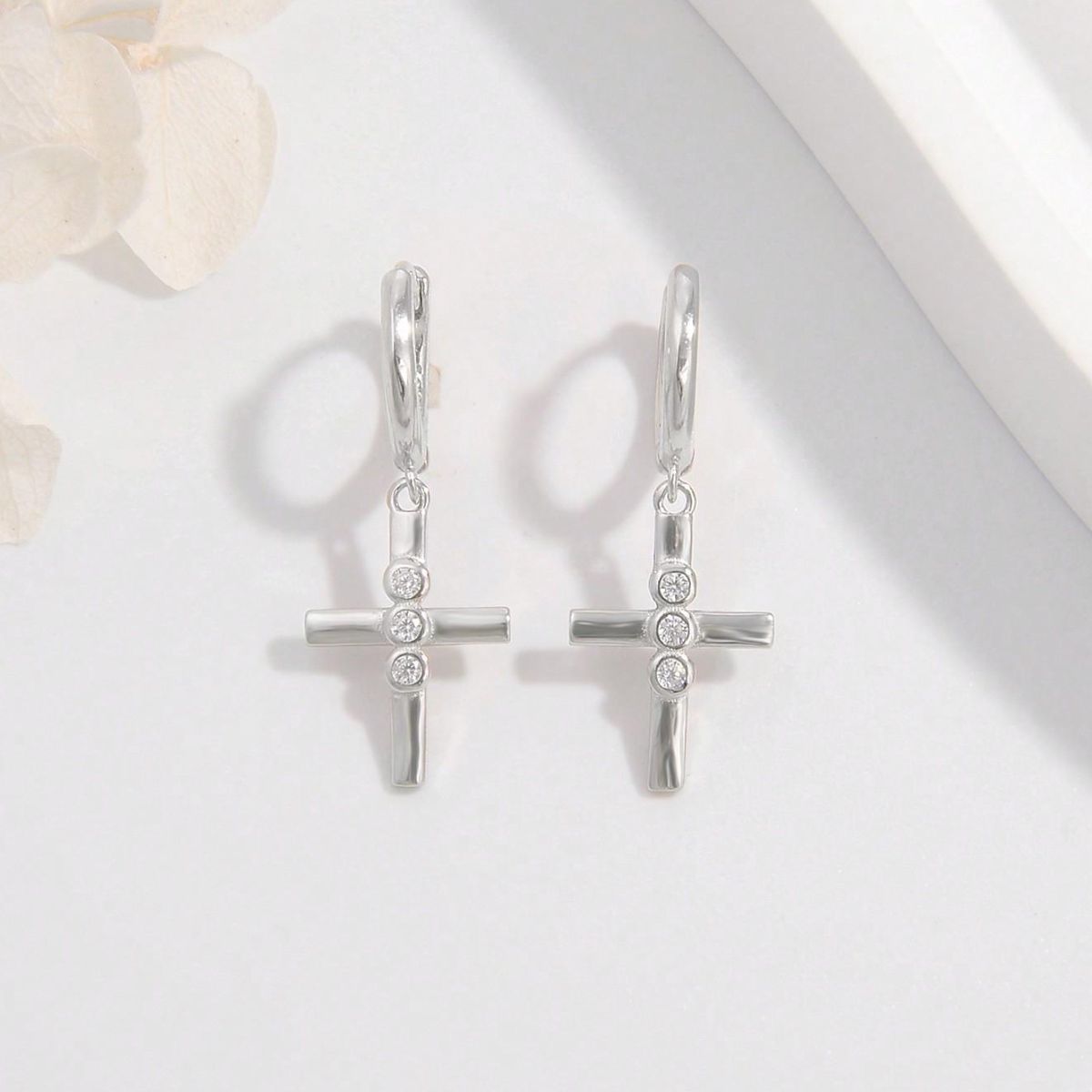 925 Sterling Silver Zircon Cross Earrings - Sydney So Sweet