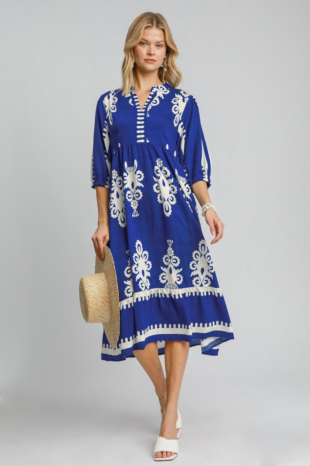 Umgee Printed Notched Midi Dress - Sydney So Sweet