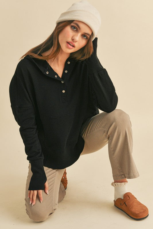 Aemi+Co Half Snap Dropped Shoulder Hoodie - Sydney So Sweet