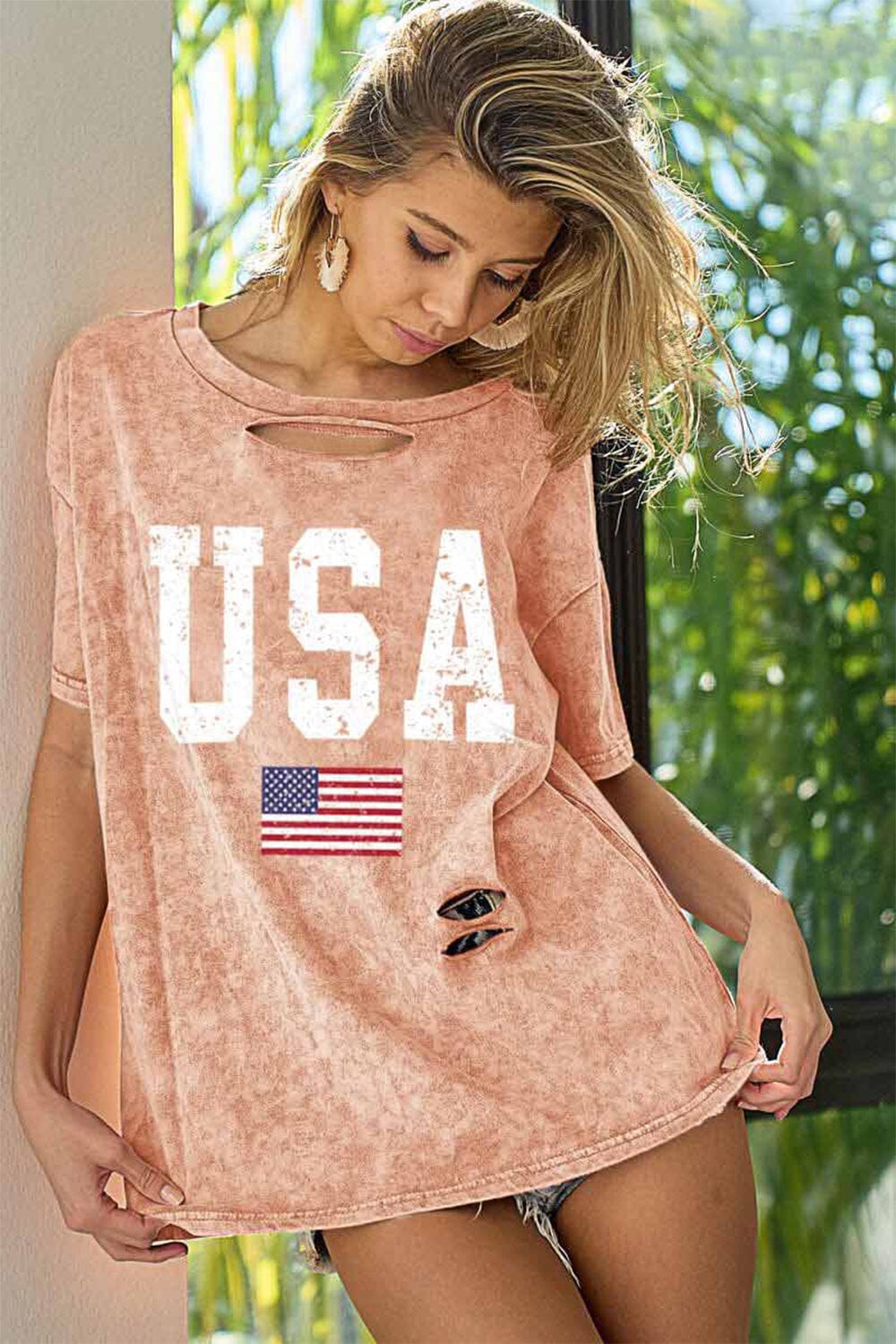 Washed American Flag Graphic Distressed T-Shirt - Sydney So Sweet