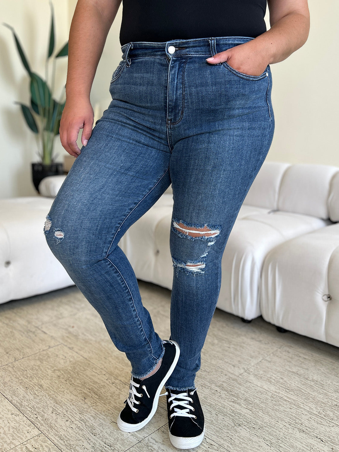 Judy Blue Full Size  High Waist Distressed Skinny Jeans - Sydney So Sweet