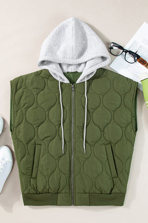 Drawstring Zip Up Hooded Vest Coat - Sydney So Sweet