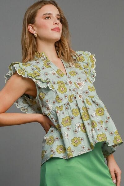 Umgee Full Size Floral Print Peplum Top Plus Size - Sydney So Sweet