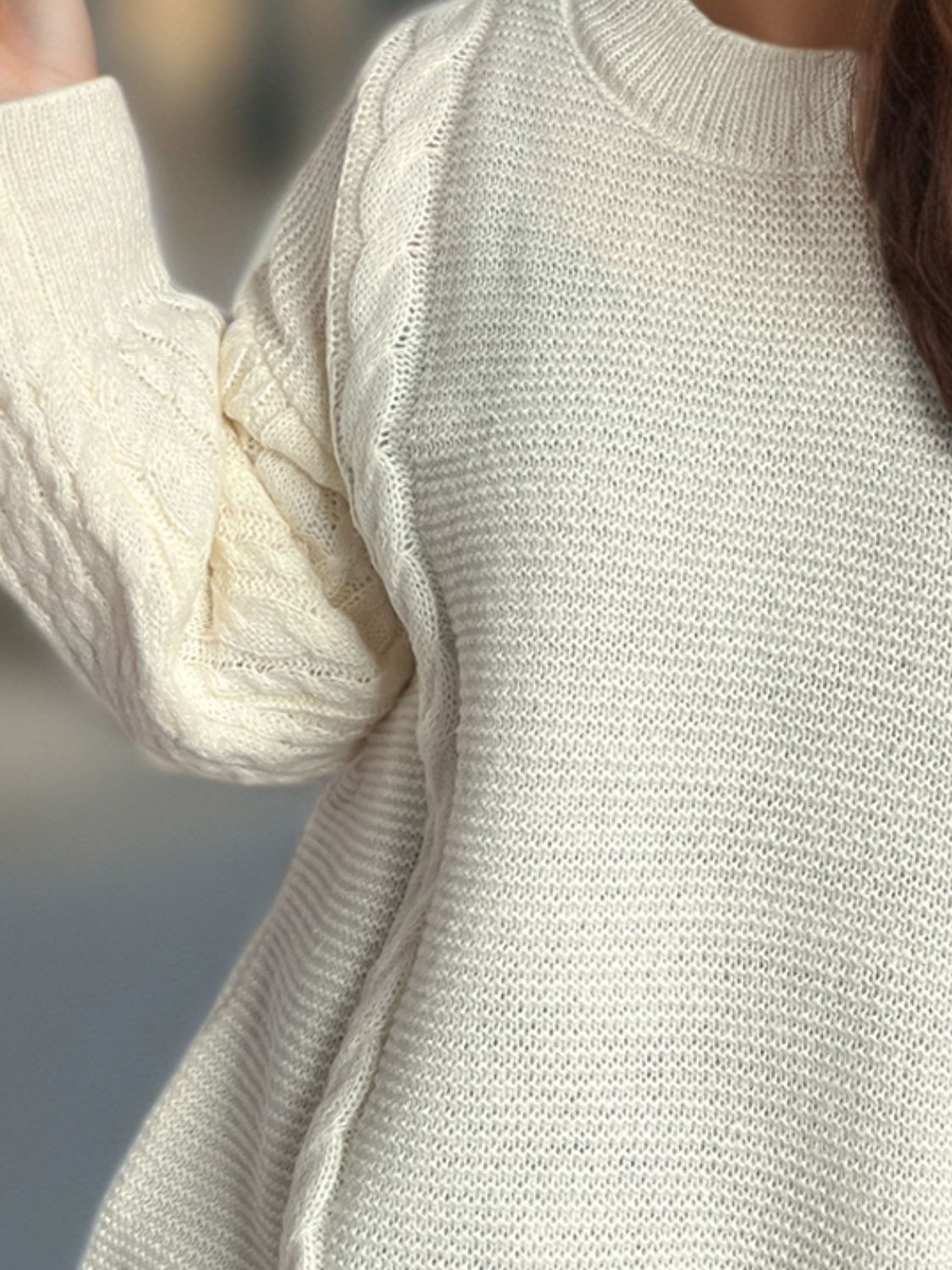 Cable-Knit Round Neck Long Sleeve Sweater - Sydney So Sweet