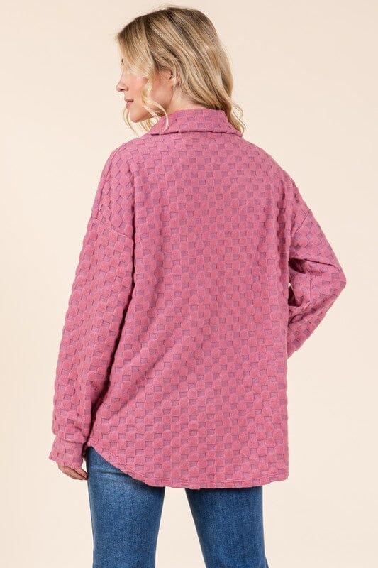 BOMBOM Checkered Button Down Dropped Shoulder Shacket - Sydney So Sweet