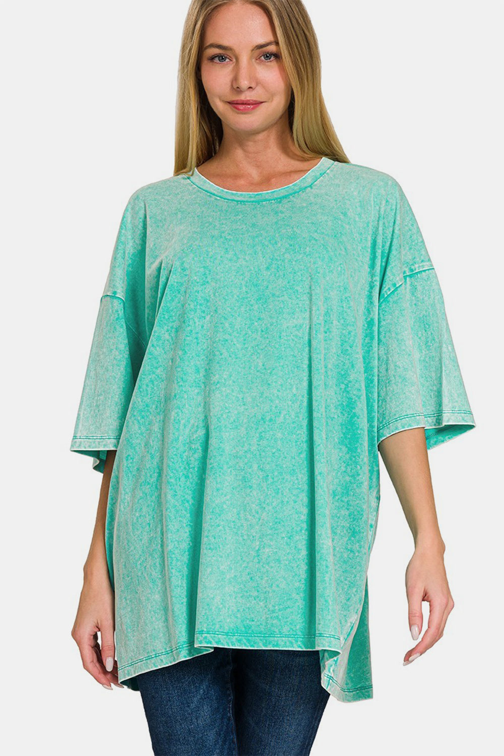 Zenana Full Size Washed Round Neck Drop Shoulder Oversized T-Shirt - Sydney So Sweet