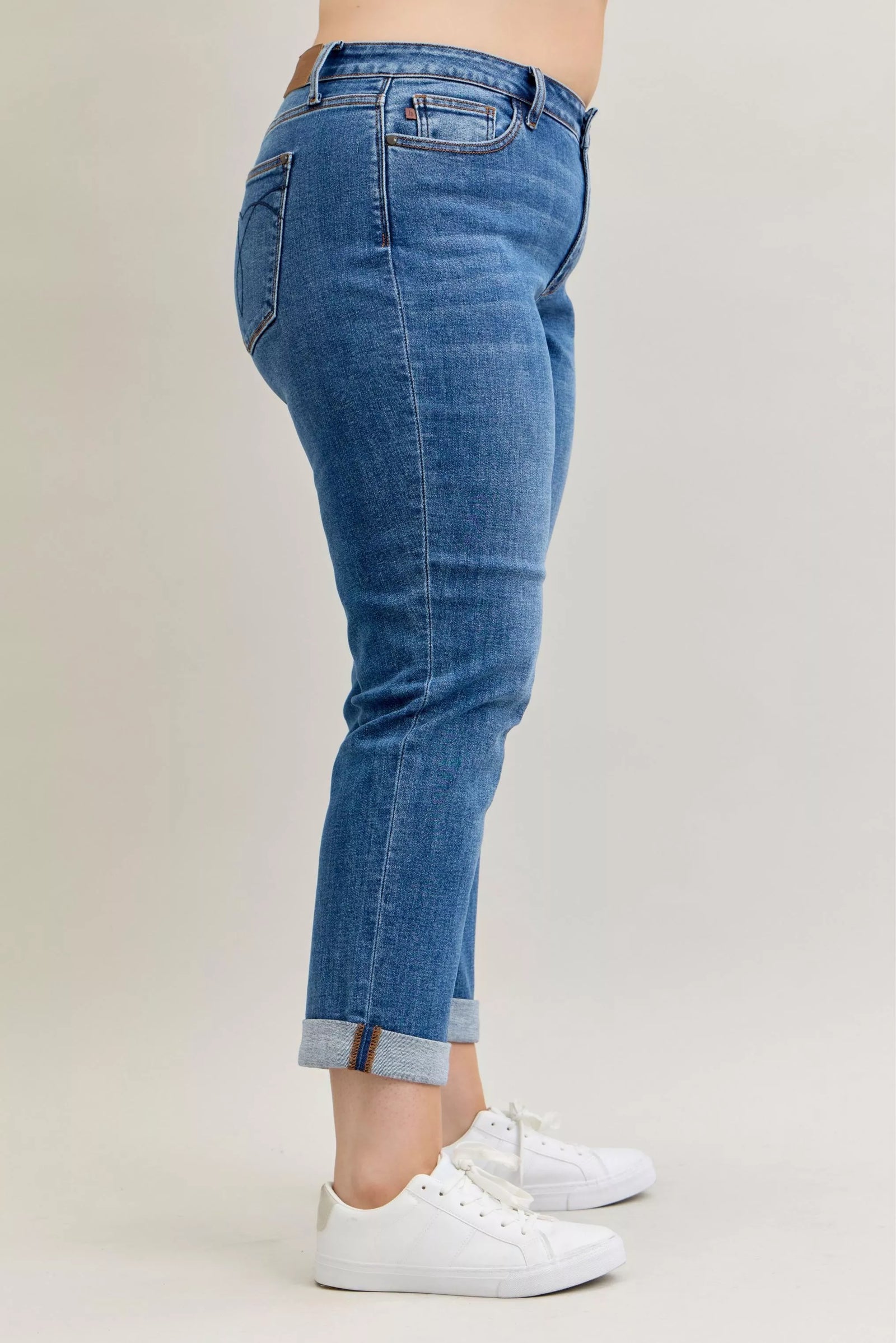 Judy Blue Full Size Mid Rise BF Classic Cuffed Jeans Plus Size - Sydney So Sweet