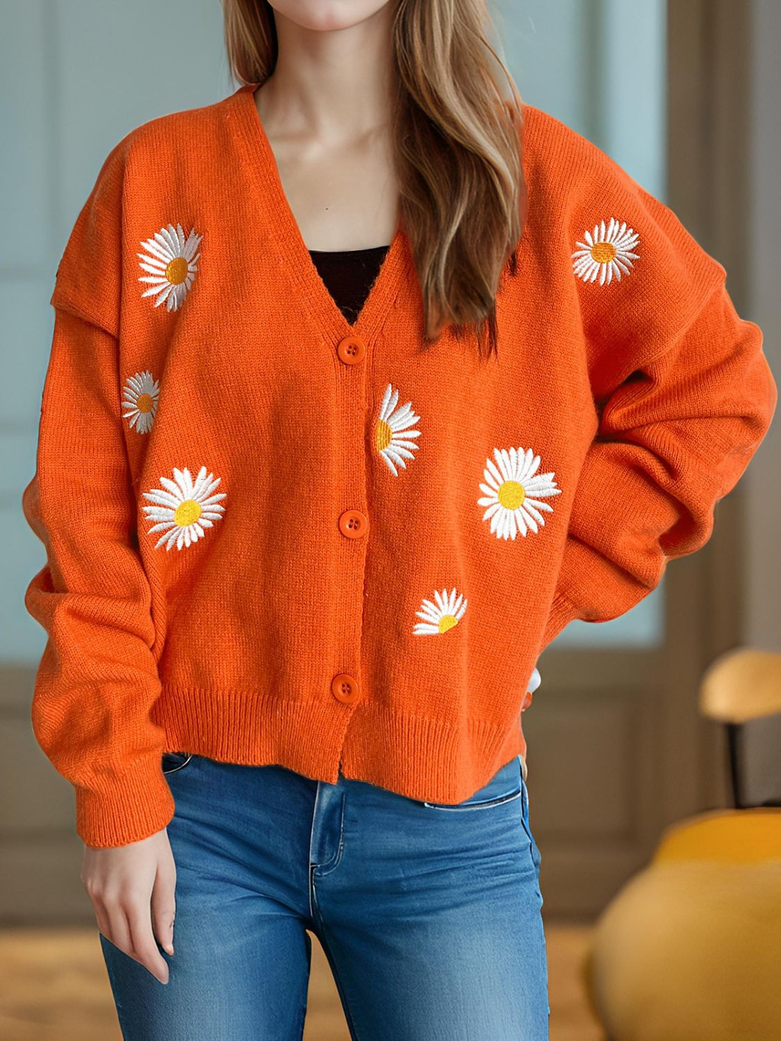 Daisy Button Up V-Neck Cardigan - Sydney So Sweet