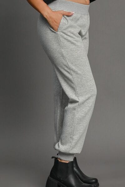 Umgee Full Size High Rise Elastic Waist Knit Joggers with Pockets Plus Size - Sydney So Sweet