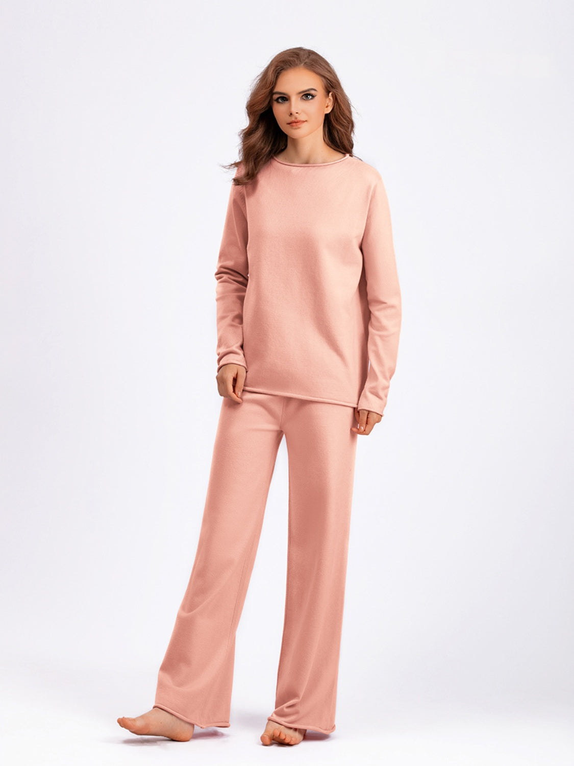 Basic Bae Rolled Round Neck Top and Pants Sweater Set - Sydney So Sweet