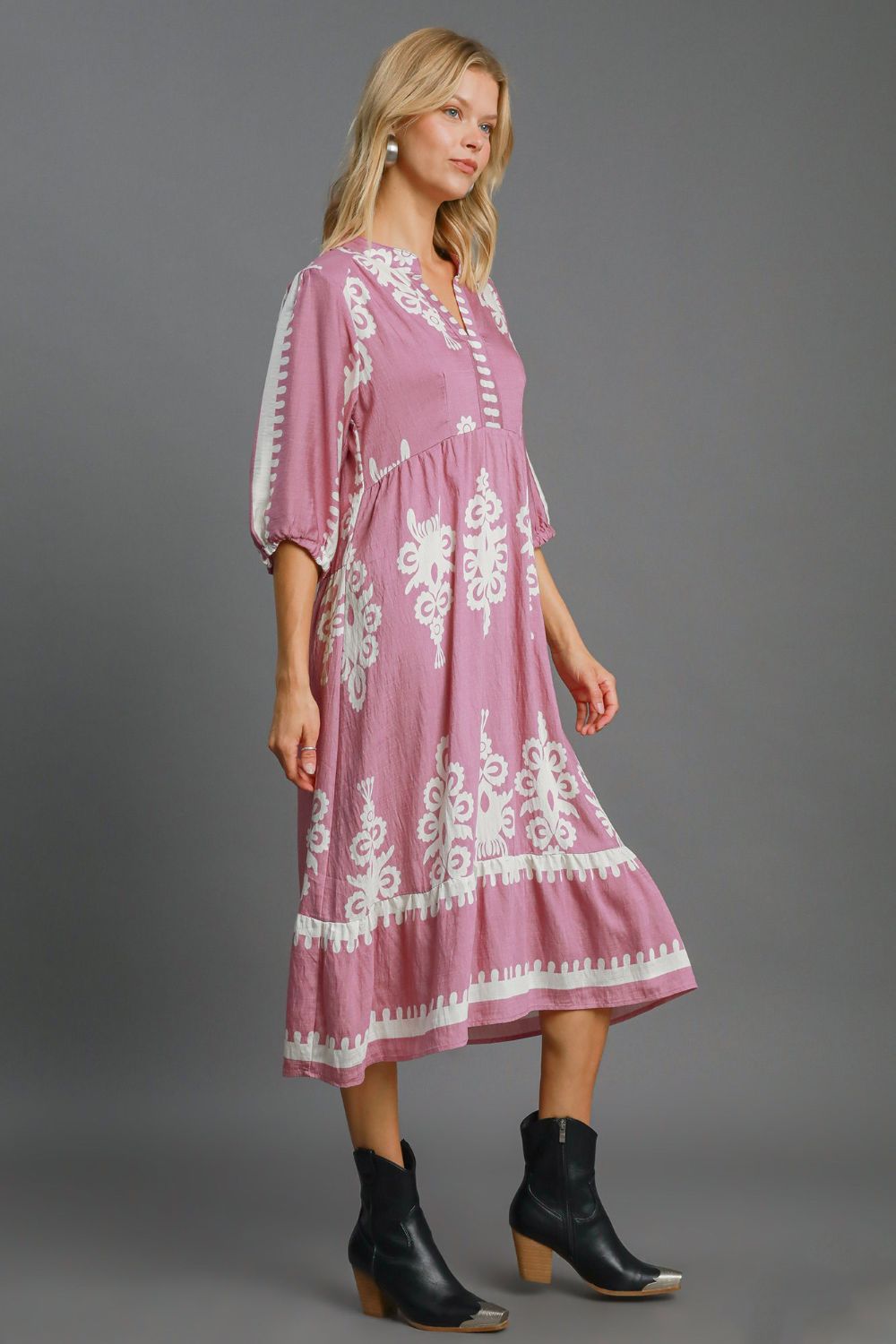 Umgee Printed Notched Midi Dress - Sydney So Sweet